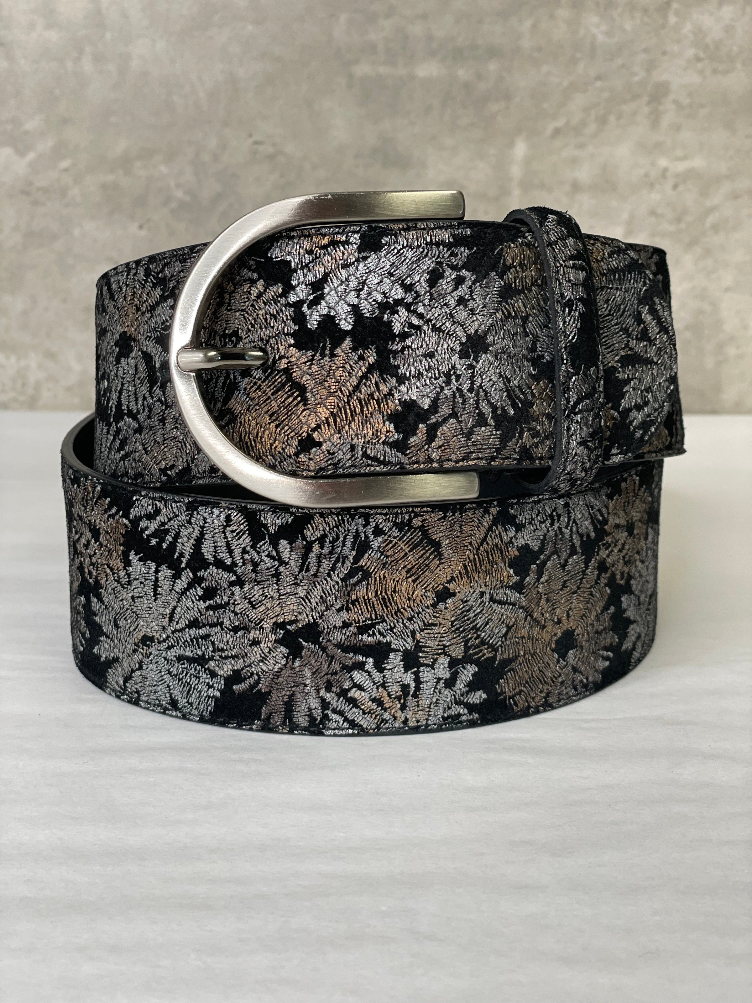 The Tailored Sportsman Black Leather Belt with Crystal-Studded Silver Buckle Armor Studded Leather Belt Black and Silver — Lowlife main image 3