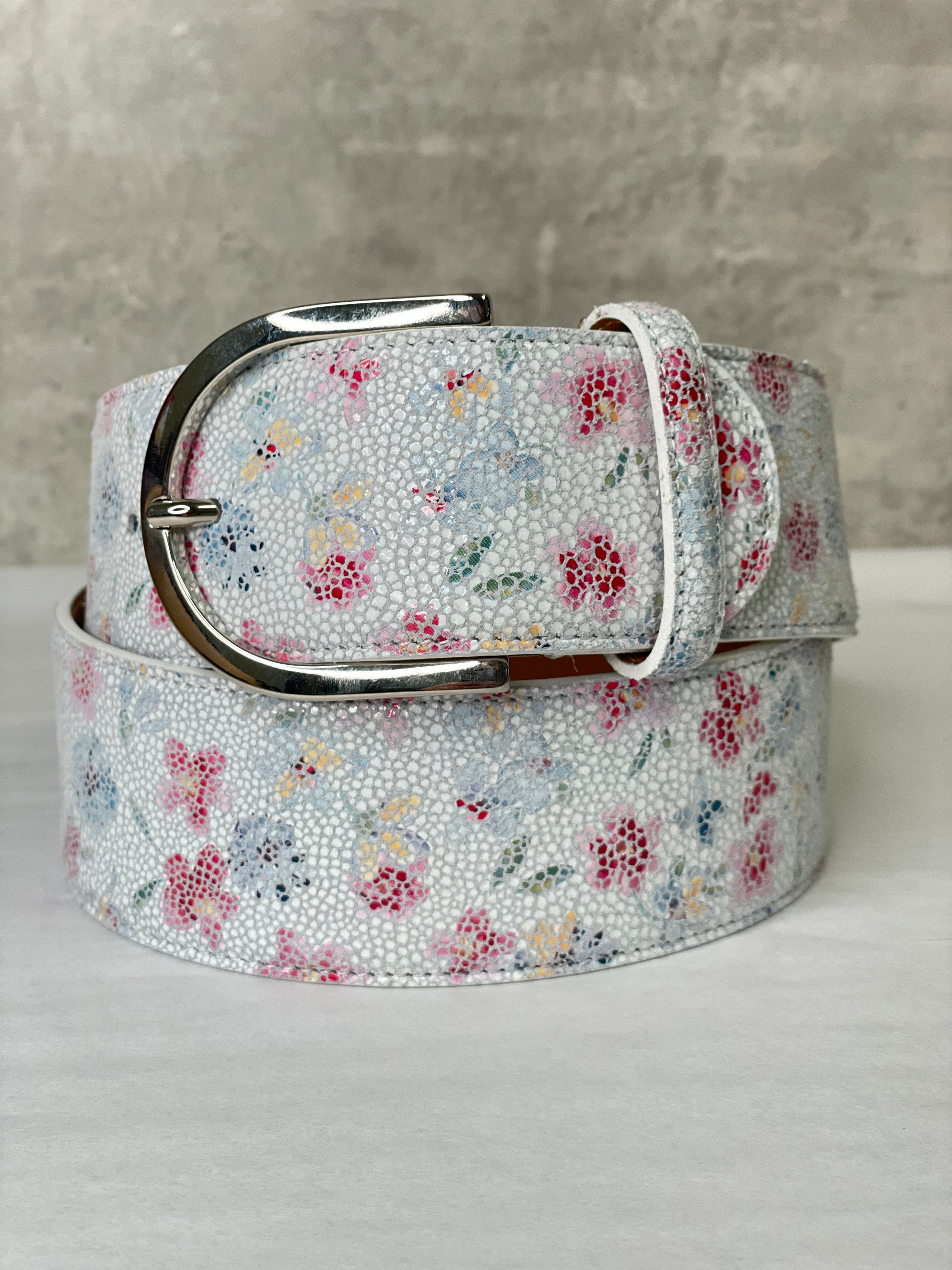 The Tailored Sportsman Floral Multicolor Leather Belt with Rounded Silver Buckle Tailored Sportsman Belt | All About Equestrian main image 2