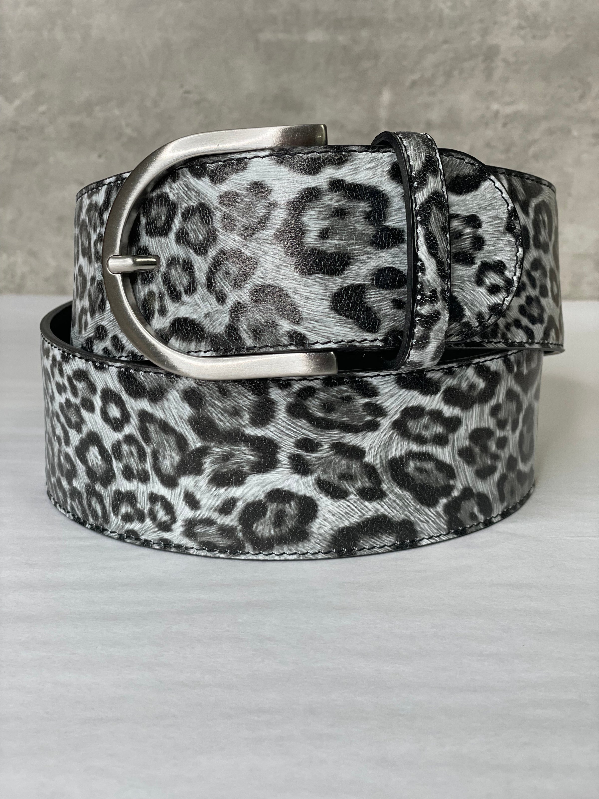 NWOT Brighton Gray Leather Leopard Print Belt sz M Custom Tooled Leopard Belt, Handmade Leather Western Belt  main image 2